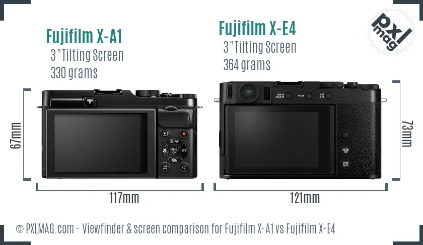 Fujifilm X-A1 vs Fujifilm X-E4 Screen and Viewfinder comparison