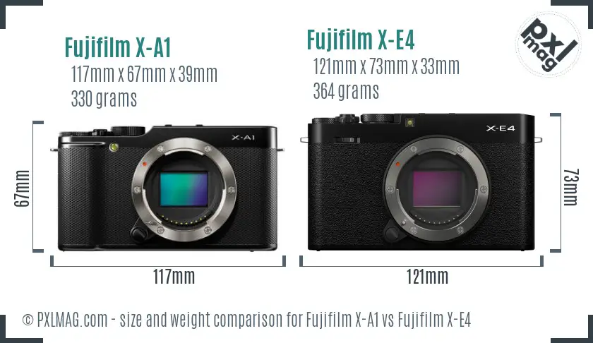 Fujifilm X-A1 vs Fujifilm X-E4 size comparison