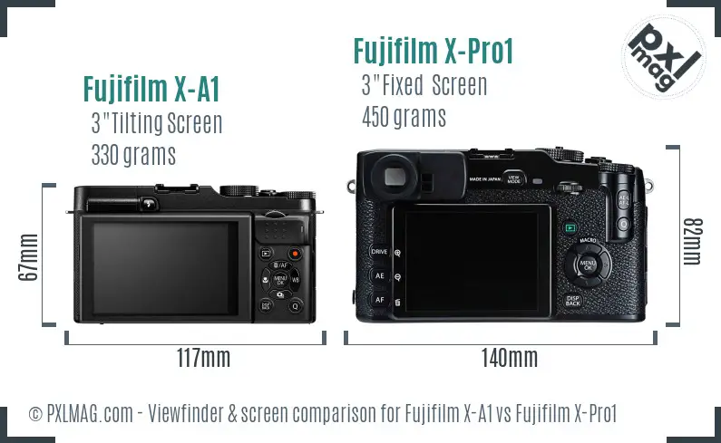 Fujifilm X-A1 vs Fujifilm X-Pro1 Screen and Viewfinder comparison