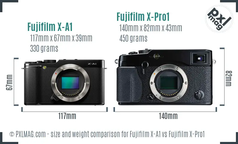 Fujifilm X-A1 vs Fujifilm X-Pro1 size comparison