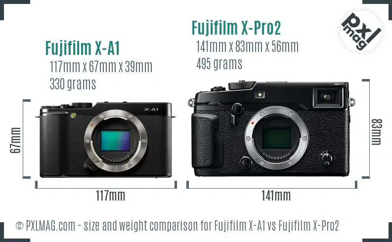 Fujifilm X-A1 vs Fujifilm X-Pro2 size comparison