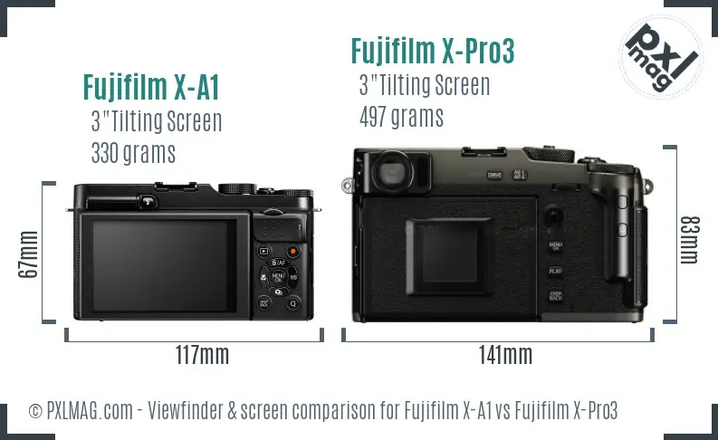 Fujifilm X-A1 vs Fujifilm X-Pro3 Screen and Viewfinder comparison