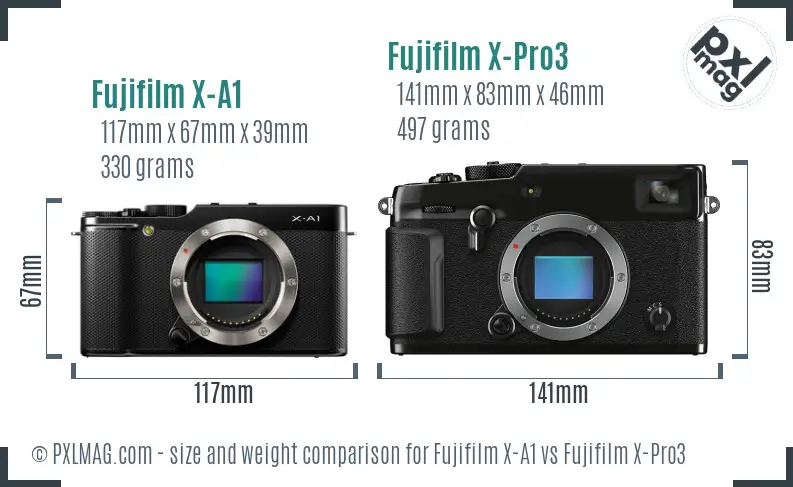 Fujifilm X-A1 vs Fujifilm X-Pro3 size comparison