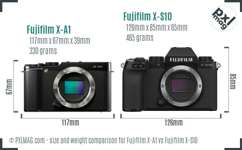 Fujifilm X-A1 vs Fujifilm X-S10 size comparison