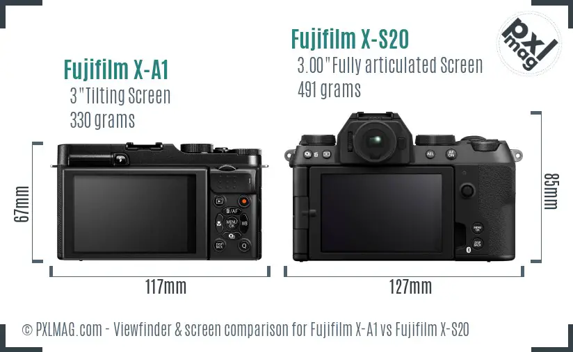 Fujifilm X-A1 vs Fujifilm X-S20 Screen and Viewfinder comparison