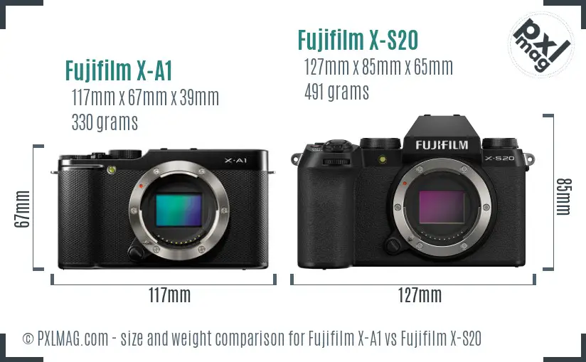 Fujifilm X-A1 vs Fujifilm X-S20 size comparison