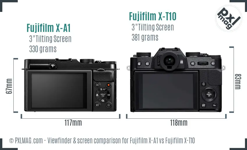 Fujifilm X-A1 vs Fujifilm X-T10 Screen and Viewfinder comparison
