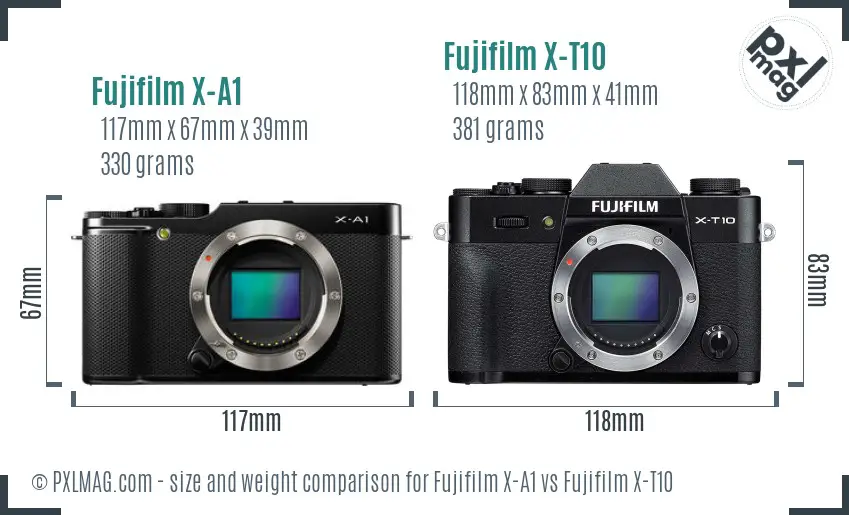 Fujifilm X-A1 vs Fujifilm X-T10 size comparison