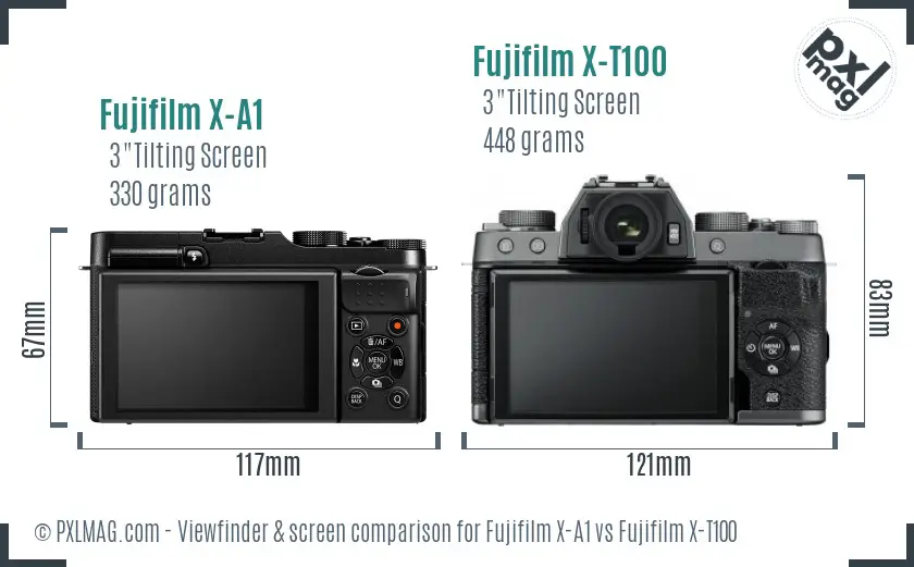 Fujifilm X-A1 vs Fujifilm X-T100 Screen and Viewfinder comparison