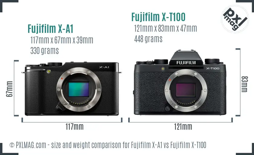 Fujifilm X-A1 vs Fujifilm X-T100 size comparison