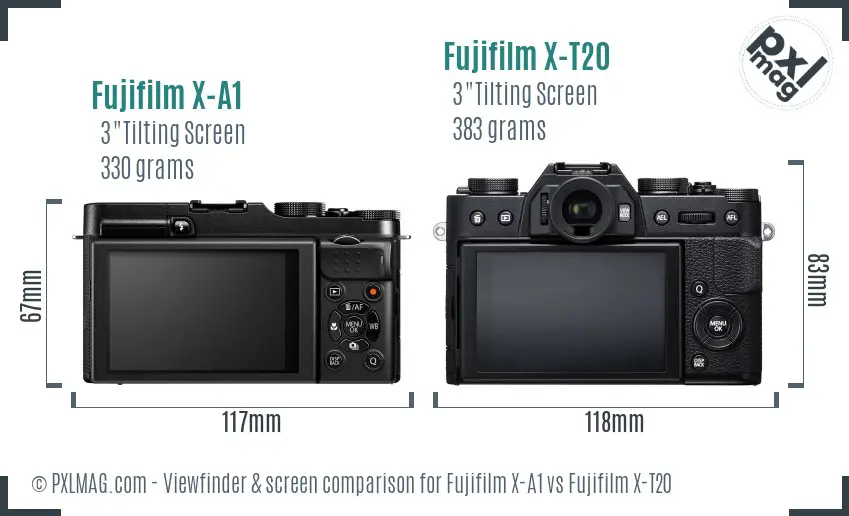 Fujifilm X-A1 vs Fujifilm X-T20 Screen and Viewfinder comparison