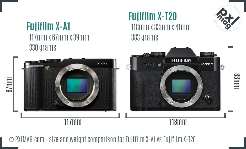 Fujifilm X-A1 vs Fujifilm X-T20 size comparison