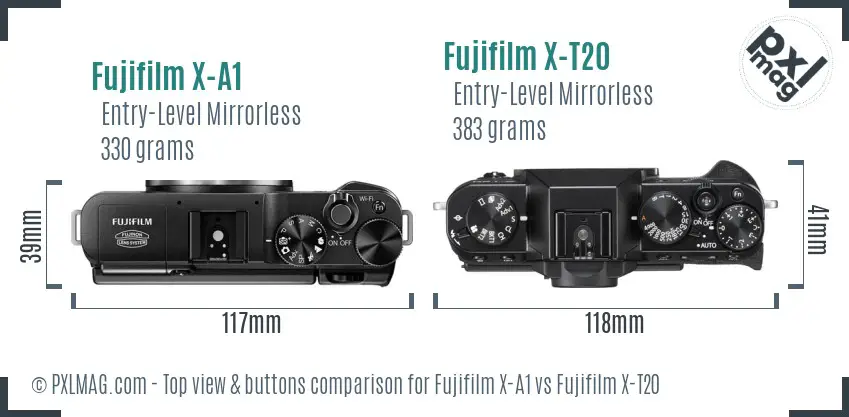 Fujifilm X-A1 vs Fujifilm X-T20 top view buttons comparison