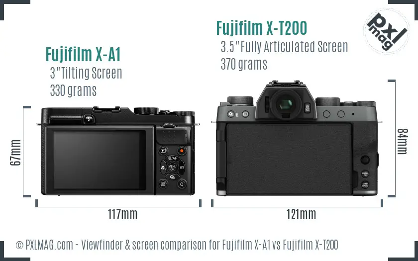 Fujifilm X-A1 vs Fujifilm X-T200 Screen and Viewfinder comparison