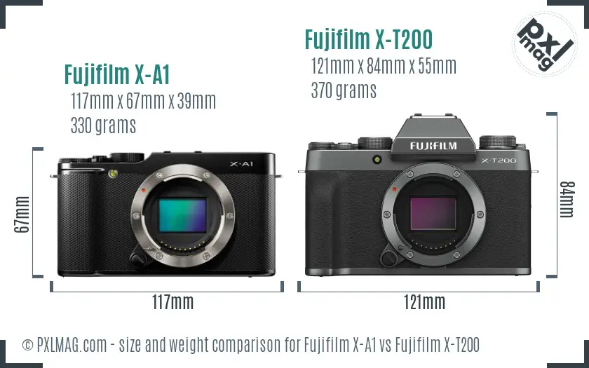 Fujifilm X-A1 vs Fujifilm X-T200 size comparison