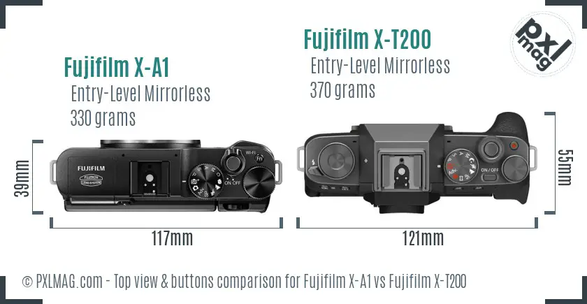 Fujifilm X-A1 vs Fujifilm X-T200 top view buttons comparison