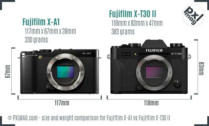 Fujifilm X-A1 vs Fujifilm X-T30 II size comparison