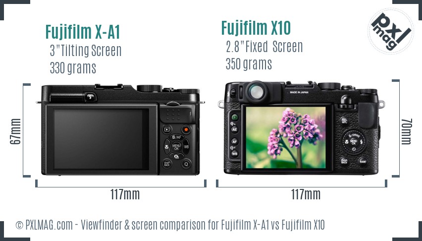 Fujifilm X-A1 vs Fujifilm X10 Screen and Viewfinder comparison