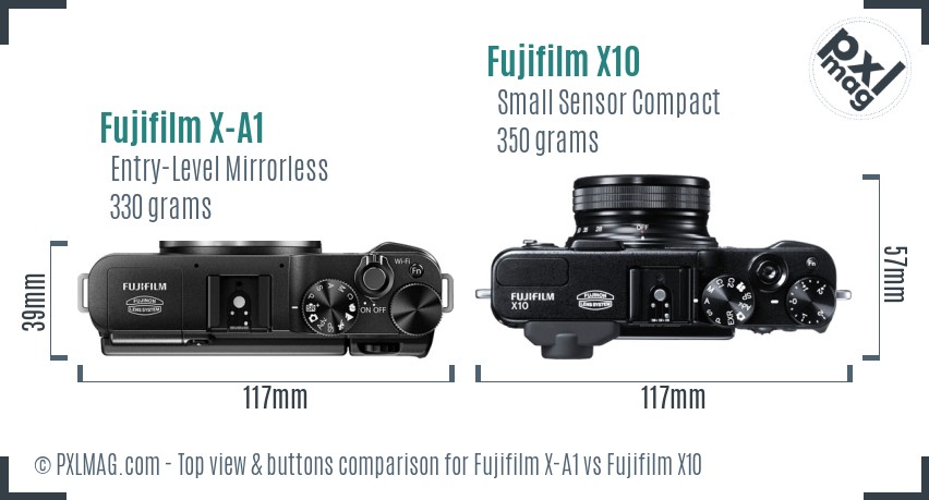 Fujifilm X-A1 vs Fujifilm X10 top view buttons comparison