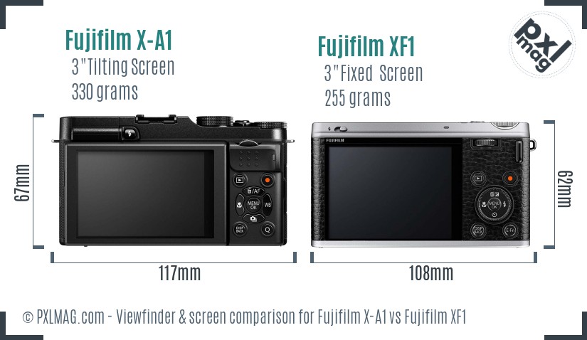Fujifilm X-A1 vs Fujifilm XF1 Screen and Viewfinder comparison