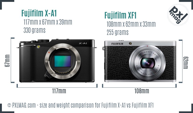 Fujifilm X-A1 vs Fujifilm XF1 size comparison