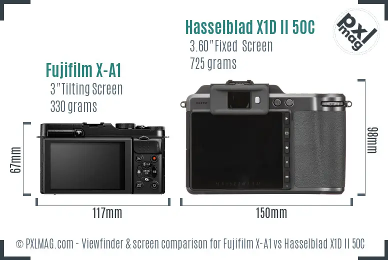 Fujifilm X-A1 vs Hasselblad X1D II 50C Screen and Viewfinder comparison