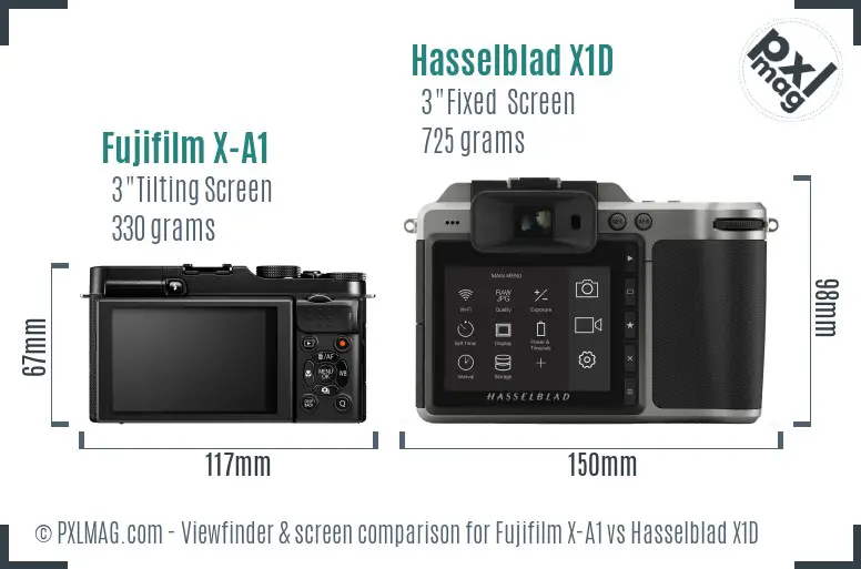 Fujifilm X-A1 vs Hasselblad X1D Screen and Viewfinder comparison
