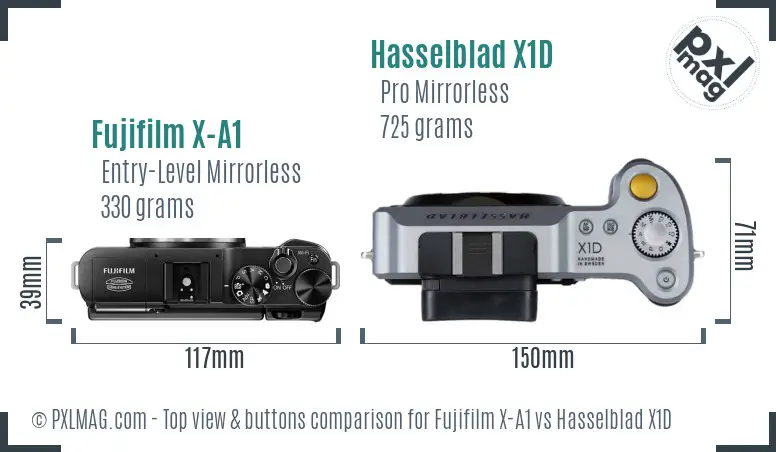 Fujifilm X-A1 vs Hasselblad X1D top view buttons comparison