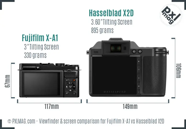 Fujifilm X-A1 vs Hasselblad X2D Screen and Viewfinder comparison