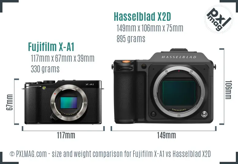 Fujifilm X-A1 vs Hasselblad X2D size comparison