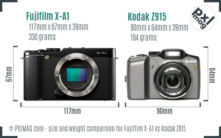 Fujifilm X-A1 vs Kodak Z915 size comparison