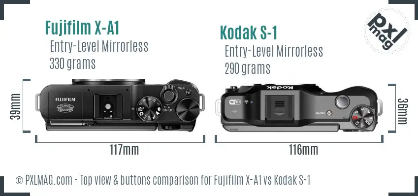 Fujifilm X-A1 vs Kodak S-1 top view buttons comparison