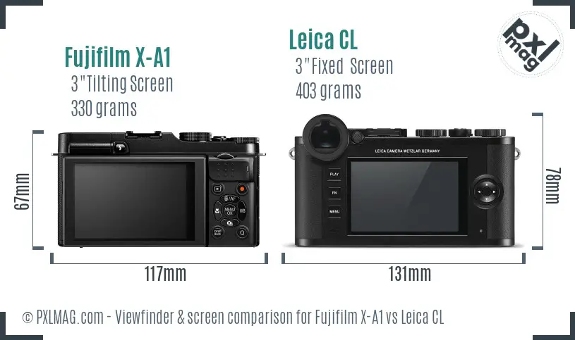 Fujifilm X-A1 vs Leica CL Screen and Viewfinder comparison