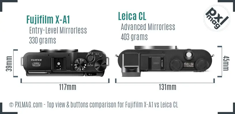 Fujifilm X-A1 vs Leica CL top view buttons comparison