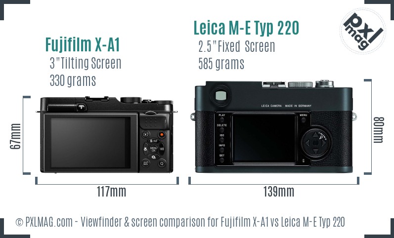 Fujifilm X-A1 vs Leica M-E Typ 220 Screen and Viewfinder comparison