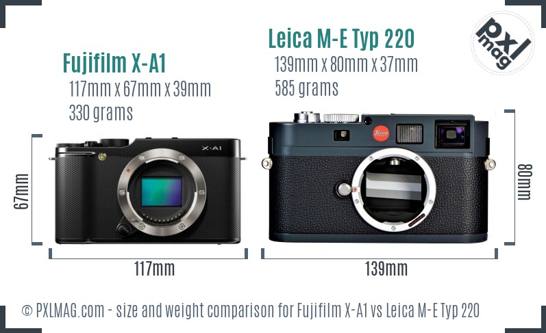 Fujifilm X-A1 vs Leica M-E Typ 220 size comparison