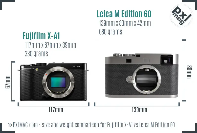 Fujifilm X-A1 vs Leica M Edition 60 size comparison