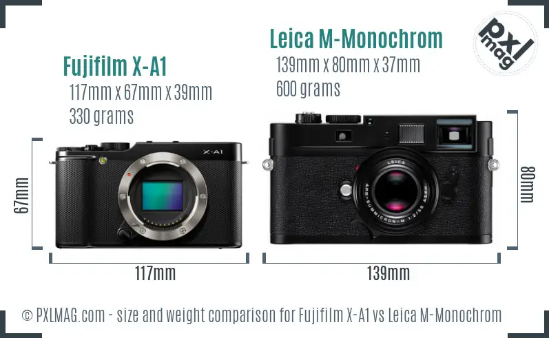 Fujifilm X-A1 vs Leica M-Monochrom size comparison