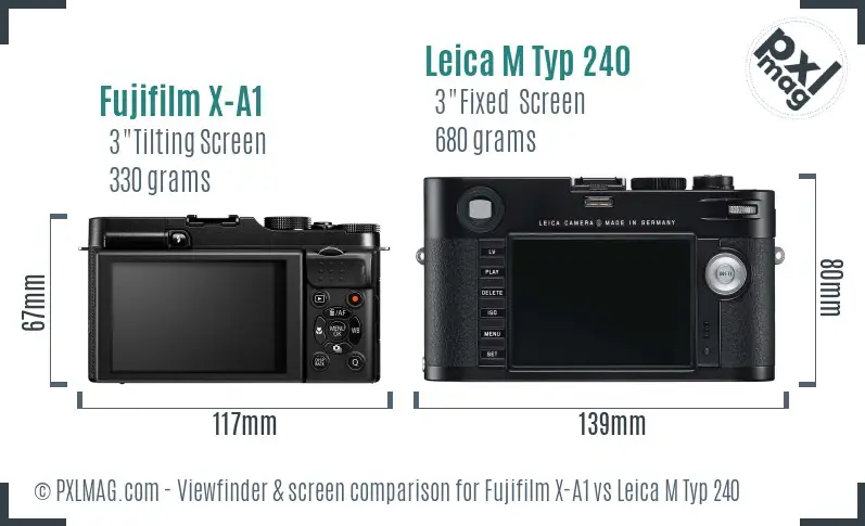 Fujifilm X-A1 vs Leica M Typ 240 Screen and Viewfinder comparison