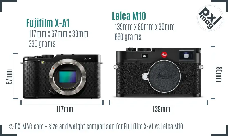 Fujifilm X-A1 vs Leica M10 size comparison