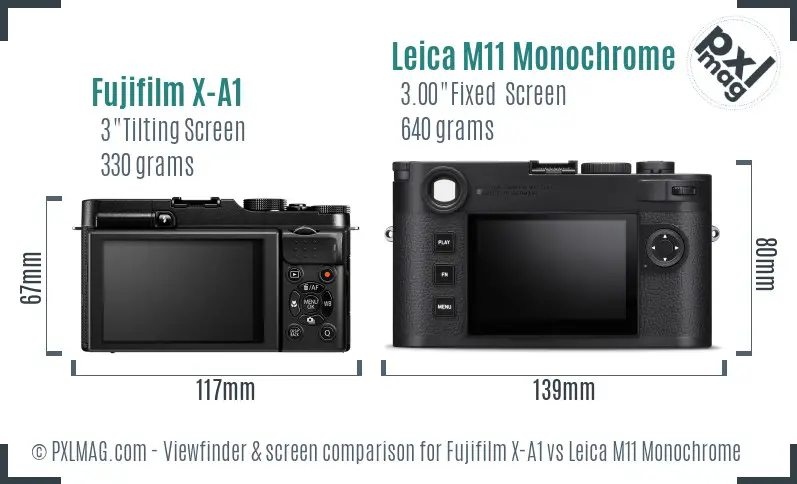 Fujifilm X-A1 vs Leica M11 Monochrome Screen and Viewfinder comparison Fujifilm X-A1 vs Leica M11 Monochrome Screen and Viewfinder comparison
