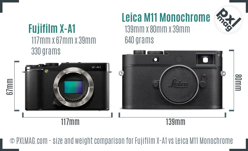 Fujifilm X-A1 vs Leica M11 Monochrome size comparison Fujifilm X-A1 vs Leica M11 Monochrome size comparison