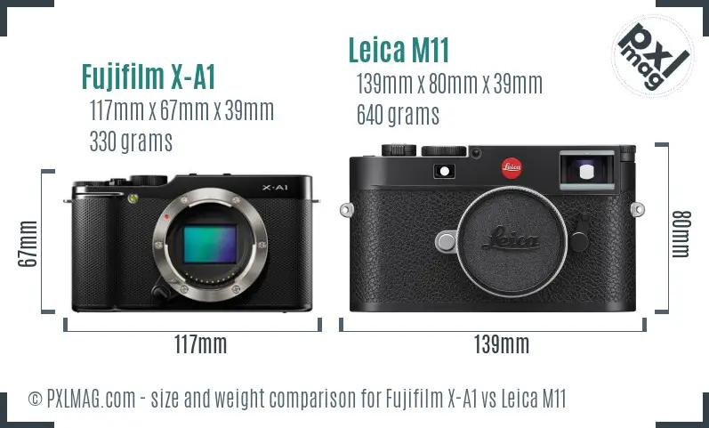 Fujifilm X-A1 vs Leica M11 size comparison