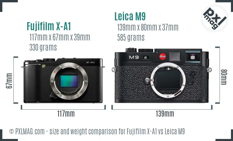 Fujifilm X-A1 vs Leica M9 size comparison