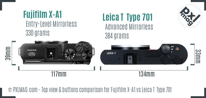 Fujifilm X-A1 vs Leica T  Type 701 top view buttons comparison