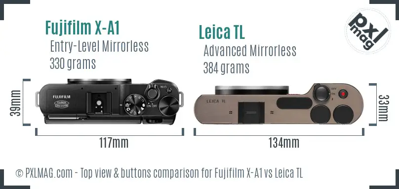 Fujifilm X-A1 vs Leica TL top view buttons comparison