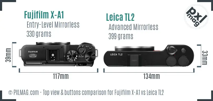 Fujifilm X-A1 vs Leica TL2 top view buttons comparison