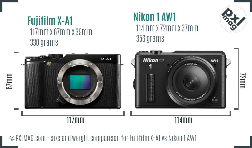 Fujifilm X-A1 vs Nikon 1 AW1 size comparison Fujifilm X-A1 vs Nikon 1 AW1 size comparison