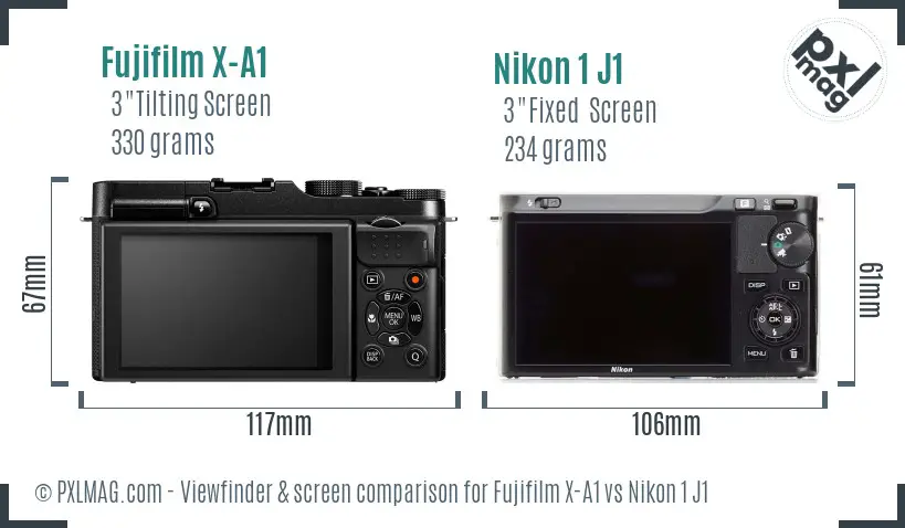 Fujifilm X-A1 vs Nikon 1 J1 Screen and Viewfinder comparison