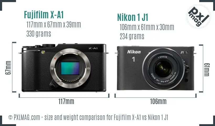 Fujifilm X-A1 vs Nikon 1 J1 size comparison